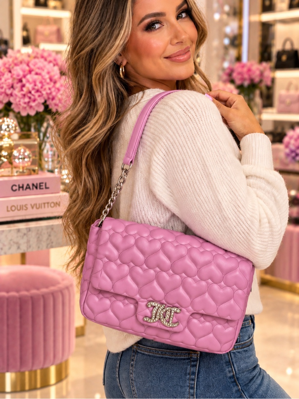 Juicy Couture Quilted Heart Shoulder Bag in Pink